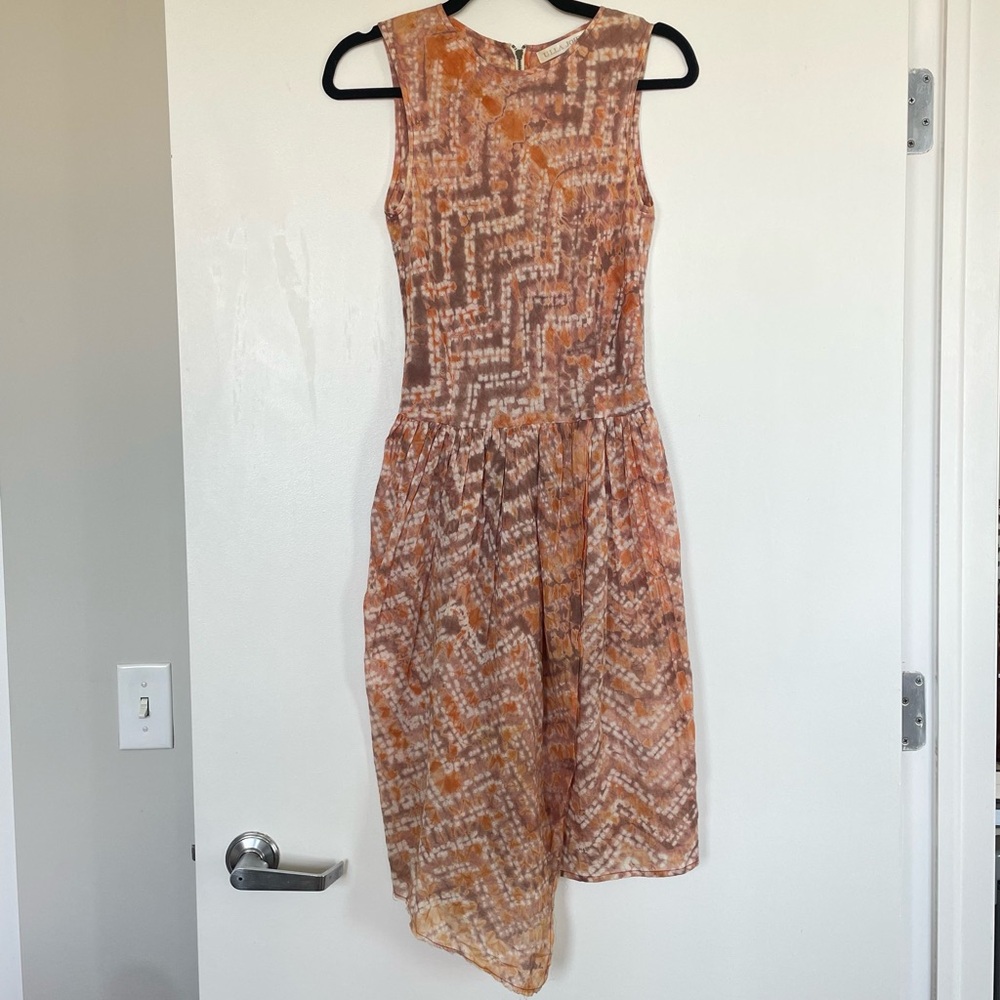 Ulla Johnson Orange & Cream Patterned Sleeveless Midi Dress